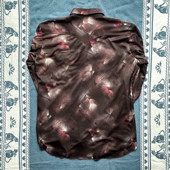 Vintage 1970s H Bar C Western Snap Shirt Long Tail Atomic Burst Pattern - Picture 6 of 7